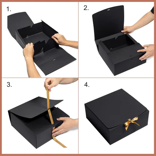 Vista 7 de Mcfleet Cajas de Regalo Negras con Tapas de 12 x 12 x 5 pulgadas, paquete de 10 cajas de propuesta para padrinos de boda, caja de regalo de cartón