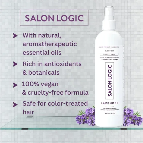 Vista 3 de SalonLogic Aerosol acondicionador y desenredante sin enjuague diario, lavanda, limpio y puro, calidad de salón, aroma natural, repara el cabello