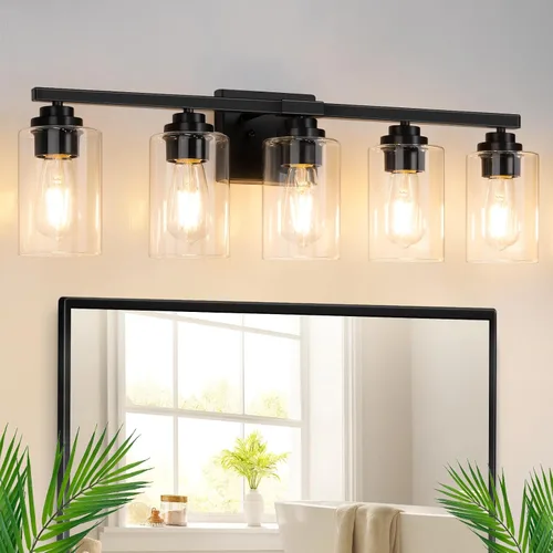 Vista 27 de VerRon Juego de 2 apliques de pared para baño, lámparas modernas de tocador, faroles de montaje de bronce cepillado al óleo, luces de pared