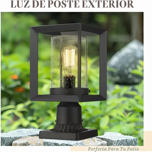 Vista 4 de Emliviar Luces de Poste Accesorio para Exteriores, Farol de Poste de 1 Luz, Acabado Negro, Vidrio Granulado, 2083P BK Luz de poste sin función