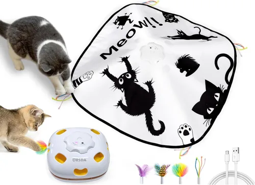 Vista 7 de ORSDA Juguetes para gatos de interior, 5 en 1, juguetes automáticos interactivos para gatitos, juguetes eléctricos recargables para ocultar