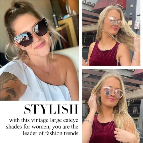 Vista 2 de Joopin - Lentes de sol de gran tamaño con forma de ojos de gato para mujer, con marco de metal de moda