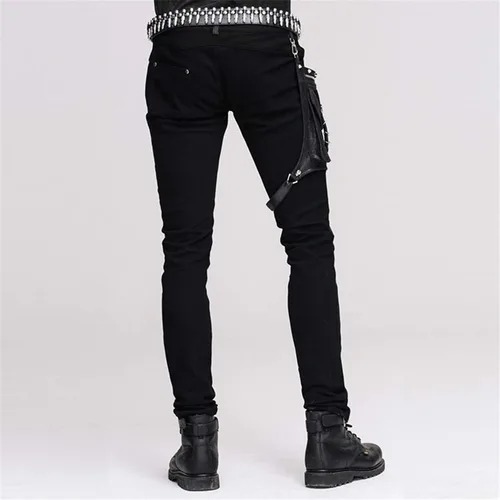 Vista 7 de Devil Fashion Pantalones casuales para hombre punk patchwork rectos con bolsillo