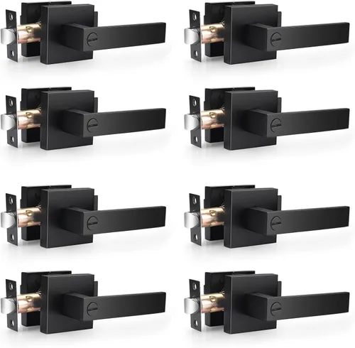 Vista 15 de Probrico Juego de manijas cuadradas para puerta de paso, color negro mate, para pasillo y armario, juego de manijas interiores resistentes sin