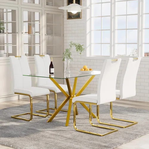 Vista 23 de 5-Piece 47" Dining Table with 4 PU Leather Chairs, Modern Dining Table Set for 4, Rectangle Black Top Kitchen Table with Black Metal Legs for Dining