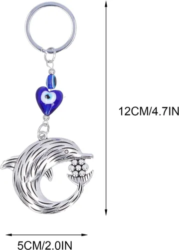 Vista 2 de TOPINCN Lucky Eye Keychain Eyes Keyring Pendant Dolphin Gift Character Lucky Dolphin Blue Key Holder Ring Bands