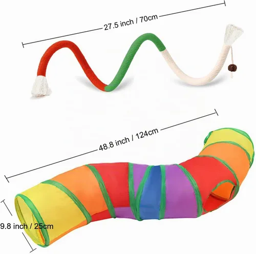 Vista 6 de Juego de túnel en S y cuerda masticable plegable y duradera, juguete interactivo para gatitos de interior para juego activo
