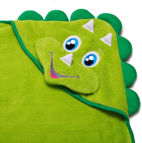 Vista 3 de Little Tinkers World Paquete de toallas con capucha prémium para bebés y niños, diseño de dinosaurio, 1 toalla para bebé y 1 toalla para niños