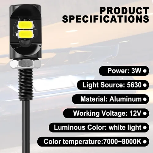 Vista 6 de Frienda 4 luces LED de matrícula de 12 V para motocicleta, luz impermeable, con tornillo, lámpara de perno de tornillo, soporte de bombilla