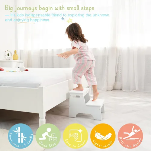 Vista 4 de Forbena Taburete de madera para fregadero de baño, taburete de inodoro blanco para niños para entrenamiento de orinal, taburete de 2 escalones