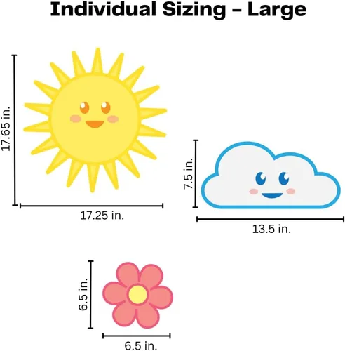 Vista 3 de Calcomanías de pared para habitaciones de niños – Happy Sun – Fabricado en Estados Unidos – Grande