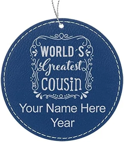 Vista 5 de LaserGram Personalized Christmas Ornament, World's Greatest Cousin, Faux Leather, Custom Laser Engraved Gift Idea (Round Shape, Black with Gold)