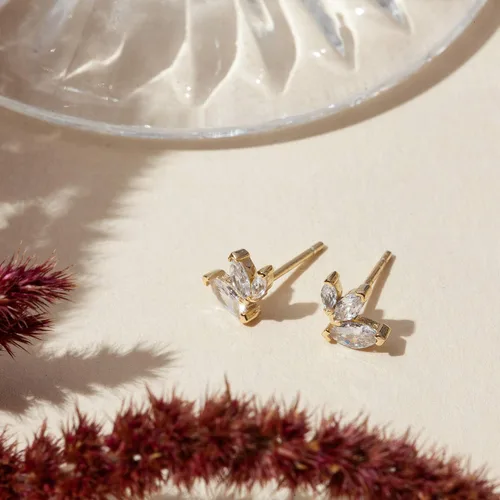 Vista 3 de PAVOI 14K Gold Plated Dainty Stud Earrings for Women - 925 Sterling Silver Posts Earrings with Cubic Zirconia - Celestial Lightning Bolt, Moon