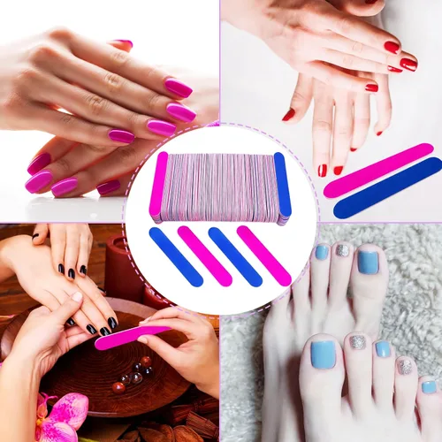 Vista 6 de Emery Boards para uñas, 100 limas de uñas para uñas naturales, pequeñas, desechables, de doble cara, lima de uñas coloridas, a granel para el hogar