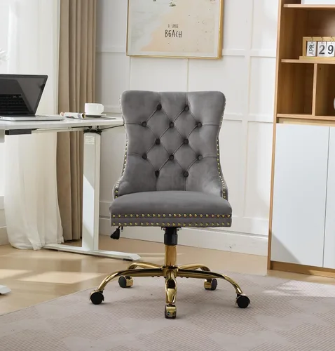Vista 12 de LKTART Silla de escritorio de piel sintética para mujeres y niñas, silla decorativa moderna con ruedas rodantes, sillas tapizadas de maquillaje