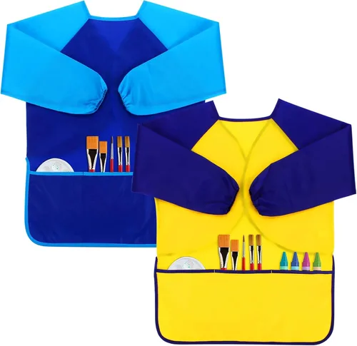 Vista 11 de CUBACO Delantal de pintura para niños, 2 piezas impermeables para niños de 3 a 8 años, delantales para pintar delantales con manga larga