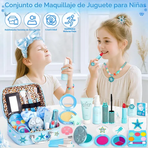 Vista 3 de Hohosunlar Maquillaje de simulación Frozen para niñas, juguetes 3-5 años, maquillaje de juguete falso, juguetes de princesa de Frozen para niñas