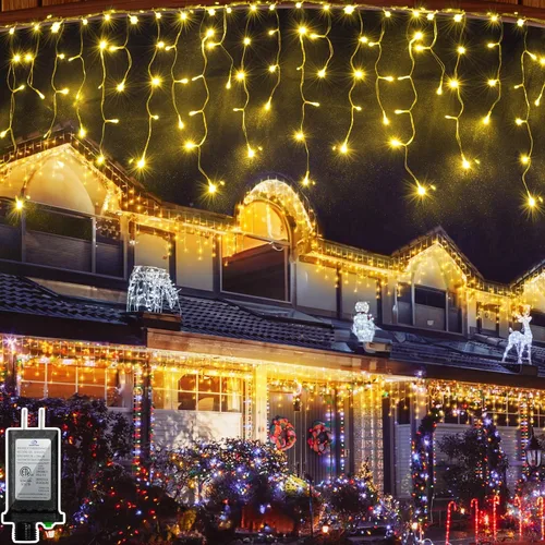 Vista 17 de 612 luces LED de Navidad para exteriores de 60 pies, 136 gotas de hielo, 12 modos profesionales con temporizador de memoria y brillo, tira de luces