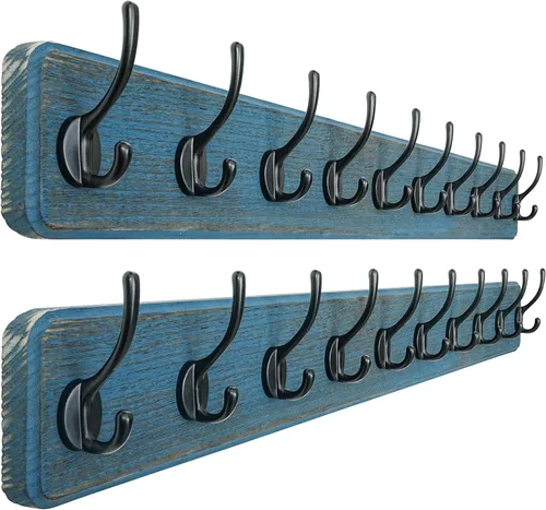 Vista 12 de Dseap Perchero de Pared: Moderno, Patentado, Resistente, 17.4" de Largo, Riel Colgador de Madera con 5 Ganchos Dobles para Abrigos de Invierno, Negro