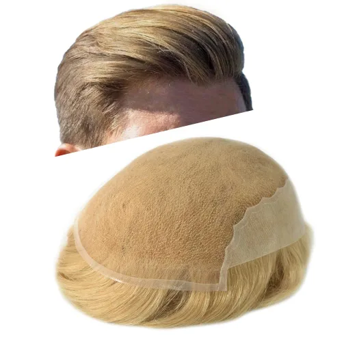 Vista 33 de Toupee para hombres, sistema de reemplazo de cabello humano Remy, nudos blanqueados, encaje frontal, piel fina, para hombre, color gris, pelucas