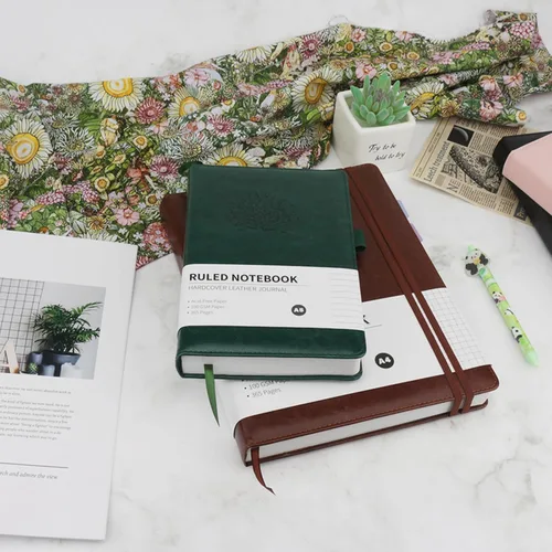 Vista 6 de Diario rayado, cuaderno rayado A5 para mujer, 384 páginas, diario de cuero de tapa dura verde para hombres, cuaderno de rayas universitarias