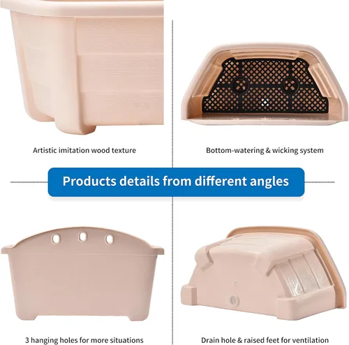 Vista 4 de ORIMERC Macetas de madera imitada de 9.8 pulgadas para plantas de interior, macetas colgantes de pared para interiores y exteriores, maceta vertical
