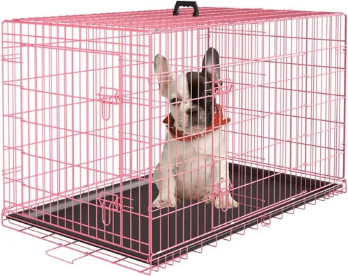 Vista 9 de PayLessHere Jaula para Perros de 46 cm para Perros Pequeños, Jaula de Metal de Puerta Única Plegable para Viajes, Interior y Exterior, con Divisores