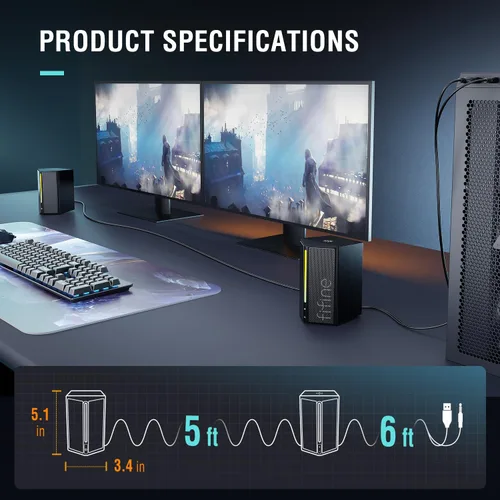 Vista 7 de FIFINE Altavoces de computadora, altavoces de computadora de escritorio con control de volumen, altavoces RGB para juegos con cable de audio