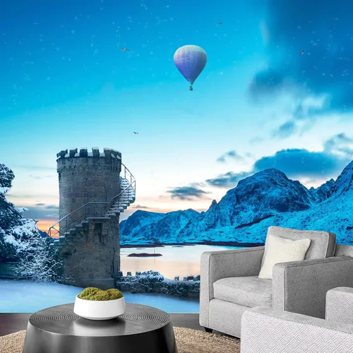 Vista 36 de IDEA4WALL Adhesivo mural removible para pared, diseño de castillo mágico de nieve y ciencia ficción, arte moderno, paisaje decorativo para sala