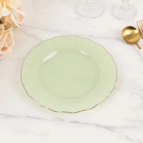 Vista 57 de Efavormart 10 Pack Platos redondos de plástico negro de 6" para postre y ensalada, platos desechables para aperitivos con borde ondulado dorado