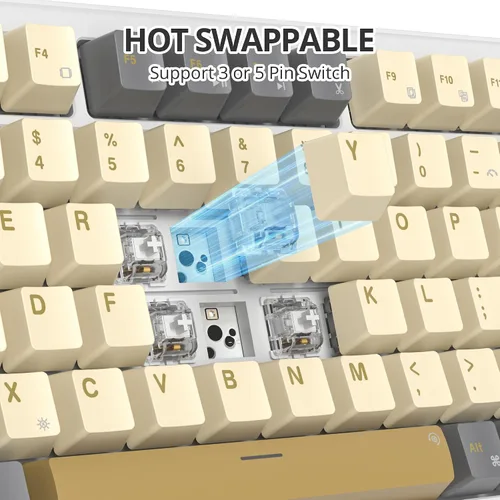 Vista 4 de 75% Teclado para Juegos con Cable, Montaje de Junta de Intercambio en Caliente, Interruptor Blanco, Teclado Mecánico TKL de 82 Teclas, NKRO Cremoso