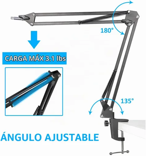 Vista 3 de Braza de micrófono para QuadCast S - Brazo de boom para HyperX QuadCast 2, QuadCast SoloCast, Blue Yeti, Fifine AM8, Rode, Shure, Razer, micrófono