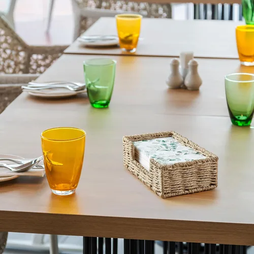 Vista 5 de Servilletero para baño, bandeja portatoallas de invitados de cuerda de papel de mimbre tejido, soporte de toalla de mano de papel desechable