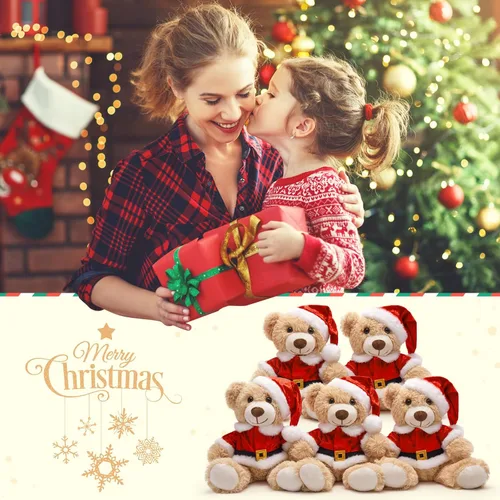 Vista 5 de MaoGoLan - 10 unidades de osos de peluche navideños, osos de peluche de 14'' con trajes clásicos de Santa - Camisa y sombrero removibles, se ajustan
