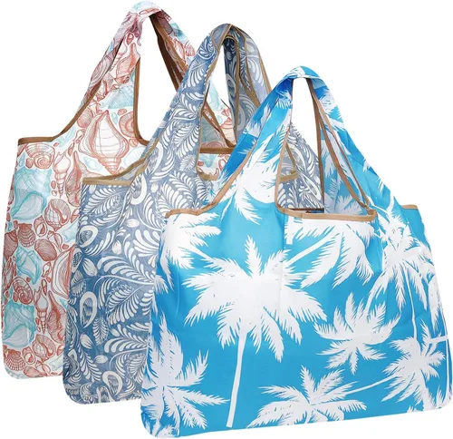 Vista 13 de allydrew Bolsas grandes plegables de nailon reutilizables para comestibles, paquete de 3