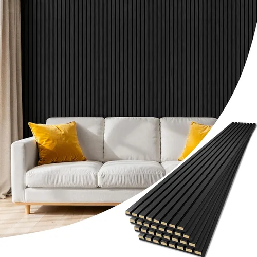 Vista 20 de Paquete de 4 paneles de madera para pared, 47.24 x 12.79 pulgadas, paneles de pared de listones de madera acústica para decoración de interiores