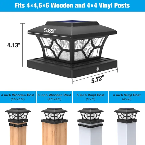 Vista 6 de VOLISUN Luces Solares para Postes de Exteriores, Luces Solares para Postes de Valla 4x4 Vinilo/Madera, Luz Solar Negra Impermeable para Poste