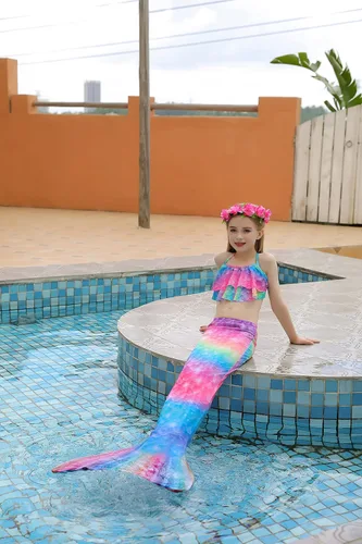 Vista 2 de DNFUN Colas de sirena para nadar para niñas, bikini de princesa, cola de sirena, traje de baño para niñas