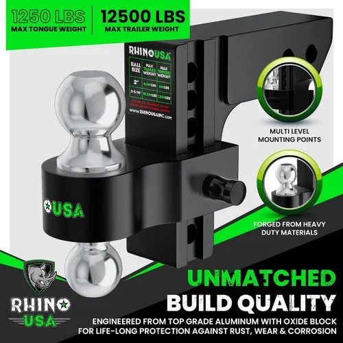 Vista 2 de Rhino USA Enganche de remolque ajustable (receptor de 2 pulgadas) - 6 Negro