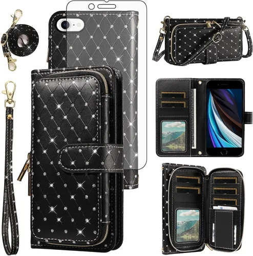 Vista 29 de Funda para teléfono iPhone 6 6S con cremallera y protector de pantalla con protector de pantalla, correa de cordón cruzado, ranura para iPhone 6 Six