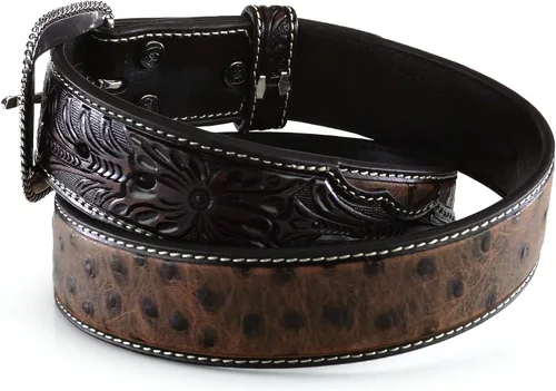 Vista 4 de ARIAT Cinturón de cuero con estampado de avestruz para hombre