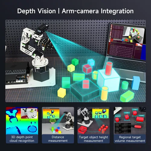 Vista 3 de Yahboom 6DOF Kit de brazo robótico de programación 3D, agarre adaptativo 3D, inteligencia incorporada, modelo de IA grande para ingenieros mecánicos