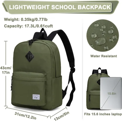 Vista 2 de Kasqo Mochila para mujeres y hombres, mochila clásica ligera y resistente al agua para adolescentes, niñas, niños, mochila informal de viaje escolar