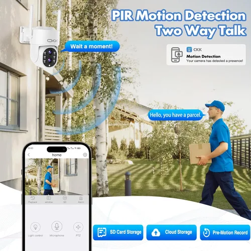 Vista 4 de CKK Cámara de doble lente de 2 MP, WiFi inalámbrica de 2.4/5 GHz, cámaras de seguridad para exteriores Plug & Play para zoom de 10X Pane Tilt 360°