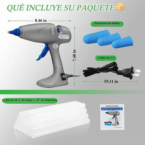 Vista 2 de Pistola de pegamento caliente de tamaño completo, pistolas de pegamento MONVICT de 120 W y 80 W de doble temperatura, gran pistola de pegamento Gris