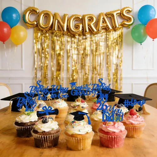 Vista 6 de Decoraciones de graduación 2026 azul, adornos para cupcakes de graduación 2026 azul y negro, suministros de decoración para cupcakes clase de 2026