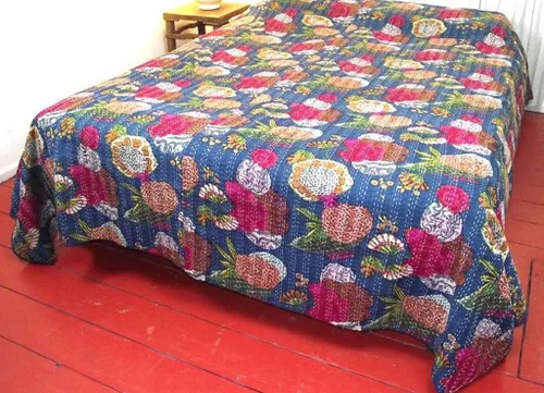 Vista 8 de SHIRANYA Colcha india de algodón con estampado de múltiples frutas de algodón, tamaño individual, queen, king, estampado floral, ropa de cama Beige