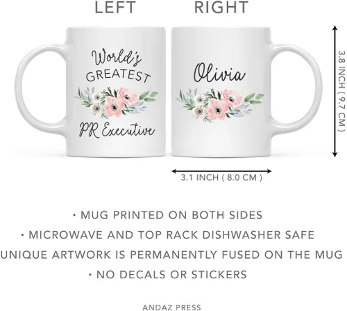 Vista 5 de Andaz Press Taza de café personalizada de 11 onzas, taza ejecutiva de relaciones públicas más grande del mundo, flor de anémona rosa, 1 paquete