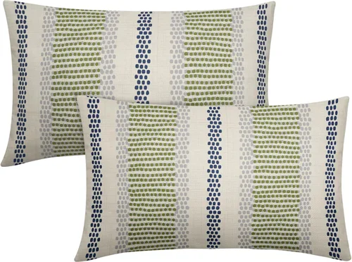 Vista 67 de Juego de 2 fundas de almohada negras y azules con rayas de puntos grises, decorativas para exteriores, estilo boho rústico, para sofá, cama, cojín