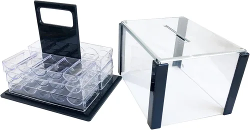 Vista 4 de Yuanhe Deluxe Acrylic Poker Chip Case Poker Chip Carrier(600 Chips Capacity)-With 6 Chip Racks/Chip Trays